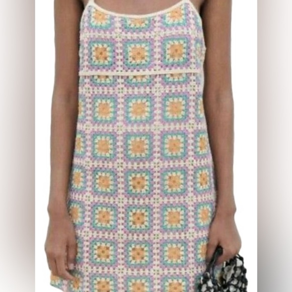 Zara croché boho mini dress size small multicolor - Picture 4 of 16